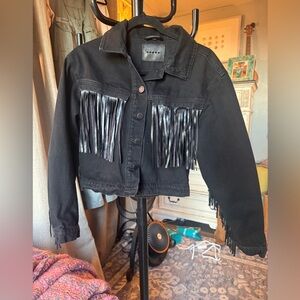 Blank NYC Black Fringe Jean Jacket
